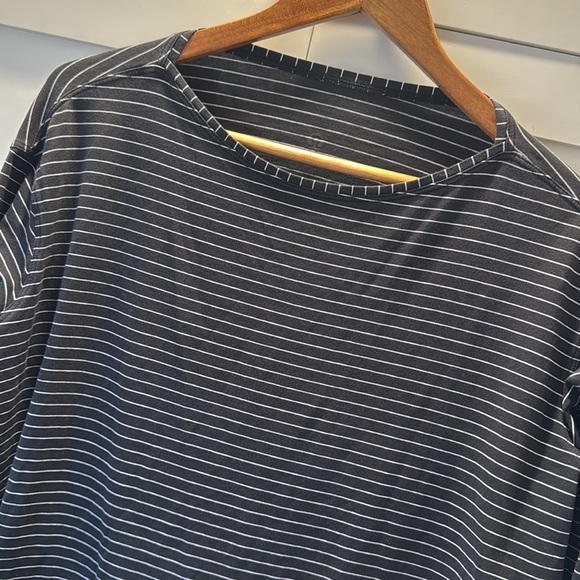 Lululemon Black Boatneck Striped Lightweight Athletic Long Sleeve Shirt - Picture 2 of 10